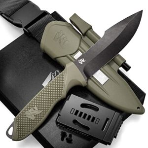 ODENWOLF W3 Outdoor Messer mit feststehender Klinge aus D2 Stahl, inkl. Scheide und Feuerstarter, ideal für Outdoor-Aktivitäten und Jagd.