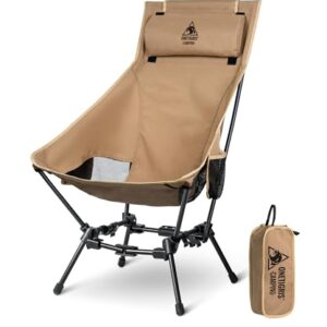 OneTigris DRAGONHIDE Campingstuhl Hochlehner faltbar in Kojote Braun, leicht und stabil, ideal für Outdoor-Aktivitäten wie Camping und Angeln.