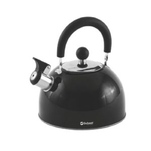 Relags Outwell Edelstahl Kessel in Schwarz mit 1,8 Litern Fassungsvermögen, ideal für Outdoor-Aktivitäten und stilvolles Kochen.
