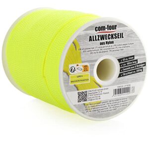 Neongelbe Paracord Schnur mit 4mm Durchmesser und 100m Länge, ideal für Outdoor-Aktivitäten und vielseitige Anwendungen.