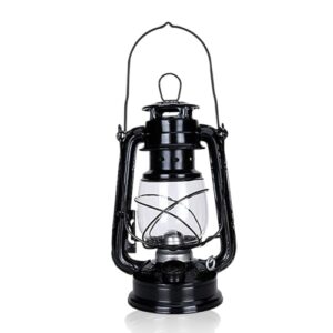 Retro Petroleumlampe in schwarz, 25cm hoch, geeignet für Outdoor und Indoor Beleuchtung, stilvolles Accessoire für Garten, Camping und Wohnräume.