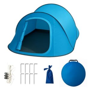 Kompaktes pop-up Zelt für 2 Personen, wasserdicht, ideal für Camping, Strand und Festivals, mit praktischem Aufbewahrungssack und Zubehör.