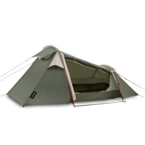 Ultraleichtes qeedo Light Spruce S Trekkingzelt in grün mit Moskitonetz und abspannbaren Seiten, geeignet für ein bis zwei Personen, ideal für Camping und Trekking.