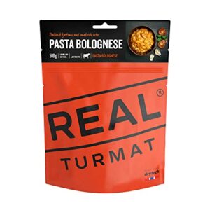 Original REAL/DRYTECH Norwegische Expeditionsnahrung, Nudeln mit Fleisch, energiereiche Notverpflegung mit 524 kcal, ideal für Abenteuer und Outdoor-Aktivitäten