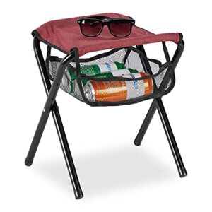 Faltbarer Campinghocker in Rot mit Tragetasche, bis 120 kg belastbar und ideal für Outdoor-Aktivitäten wie Picknicks und Camping.