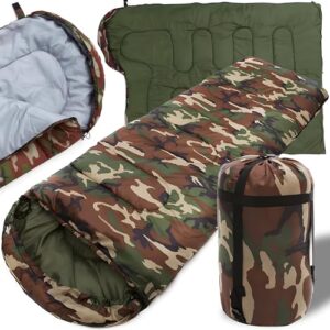 Retoo Schlafsack für 3-4 Jahreszeiten in militärischem Tarnmuster, ideal für Camping und Outdoor-Aktivitäten, mit zusätzlicher Decke und komprimierbarem Transportbeutel
