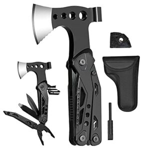 Multitool 16 in 1 mit Axt, Zange, Klappmesser und Schraubendreher in schwarzem Edelstahl für Outdoor- und Camping-Aktivitäten