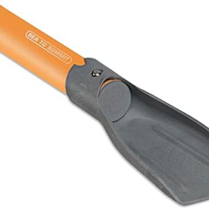 Kompakte und vielseitige Outdoor Handschaufel aus robustem Nylon in leuchtendem Orange für Camping und Gartenarbeit.