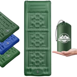 Selbstaufblasbare Isomatte in Militärgrün mit strukturierter Oberfläche, geeignet für Camping und Outdoor-Aktivitäten. Ideal für Komfort und Mobilität.