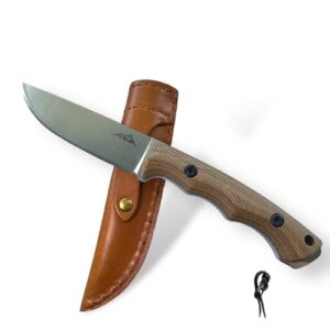 SK Wild Ones® Neck Knife mit feststehender Klinge aus 440 C Edelstahl und natürlichem Holzgriff, präsentiert auf braunem Lederholster, ideal für Outdoor-Aktivitäten.
