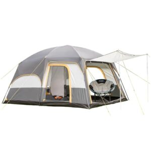 Skandika Tonsberg 5 Personen Campingzelt mit großem Wohnraum, eingenähtem Zeltboden und abnehmbarem Überzelt in Grautönen, ideal für Campingausflüge.