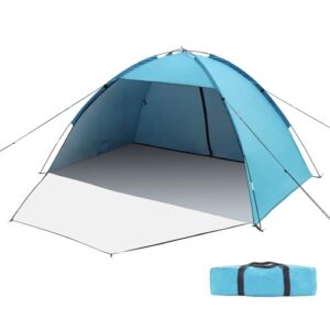 Strandmuschel mit UV-Schutz 50+ und zwei Türen für Privatsphäre, ideal für Familie und Outdoor-Aktivitäten.