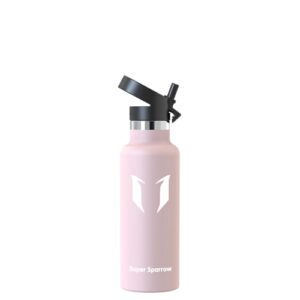 Super Sparrow Edelstahl Trinkflasche in Pastellrosa, 500 ml, mit breitem Deckel und auslaufsicherem Strohhalm, ideal für Sport und Outdoor-Aktivitäten.
