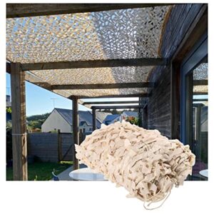 Beige Tarnnetz als Sonnenschutz über einer Terrasse, geeignet für Outdoor-Aktivitäten wie Jagd und Camping, mit netzartigem Design für Lichtdurchlässigkeit und Privatsphäre.