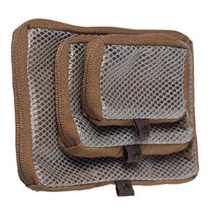 Tasmanian Tiger TT Mesh Pouch Set in Coyote Brown - drei verschiedene Größen von Organisertaschen aus atmungsaktivem Material mit Klett-Rückseite für Rucksäcke und Taschen.