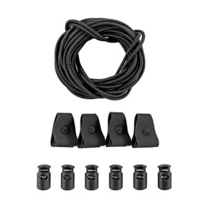 Tasmanian Tiger TT Bungee Cord Set mit schwarzem Bungee Cord, Hypalon-Verschlüssen und Kordelstoppern für flexible Befestigungslösungen im Outdoor-Bereich.