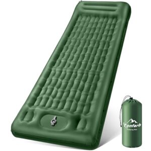 Selbstaufblasende Isomatte Tonfarb in Olivgrün, 12 cm dick, ideal für Camping und Outdoor-Aktivitäten, mit integrierter Fußpumpe.