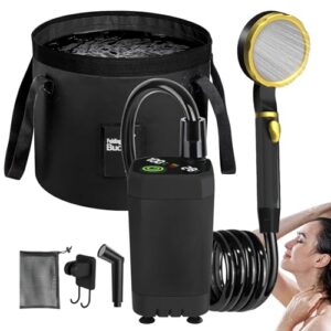 Tragbare Campingdusche mit 6000mAh Akku, Duschbrause und 20-Liter Behälter, ideal für Outdoor Aktivitäten wie Camping und Wandern.