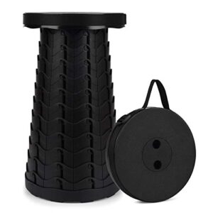 FIEMACH tragbarer Klapphocker in Schwarz, ideal für Outdoor-Aktivitäten wie Camping, Angeln, und BBQ, mit minimalistischen Design und hoher Tragfähigkeit.