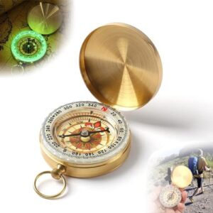 Wasserdichter Taschenkompass aus Messing für Kinder, mit traditioneller Kompassrose und fluoreszierenden Navigationstools, ideal für Outdoor-Aktivitäten.
