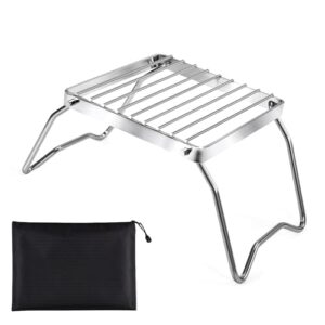 Tragbarer Lagerfeuergrill aus Edelstahl, ideal für Camping und Outdoor-Aktivitäten, zusammenklappbar mit Tragetasche.