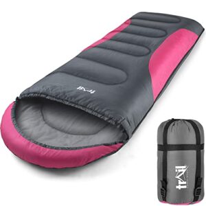 Trail-Alpin-Schlafsack mit Kapuze, leicht und kompakt, ideal für Outdoor-Aktivitäten mit pinken Akzenten und wasserabweisendem Material