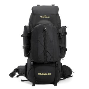 Tripole Rucksack Colonel 95 Liter, schwarz, wasserdicht, mit abnehmbarem Tagesrucksack, ideal für Wandern, Trekking, Reisen und Camping.