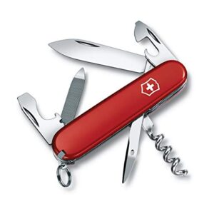 Victorinox Schweizer Taschenmesser Sportsman in Rot mit 13 Funktionen, darunter große Klinge, Dosenöffner und Schraubendreher, ideal für Outdoor-Aktivitäten.