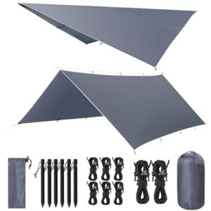 VOSOIR Tarp 3x4M in graublau, ultraleicht und wasserdicht, ideal für Camping, Picknick und Outdoor-Aktivitäten, inklusive Zubehör wie Aluminiumheringe und Nylonseile.