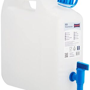 Hünersdorff Wasserkanister ECO 12L mit festem Ablasshahn in Weiß für Garten, Camping und Ausflüge, bruchfest und lebensmittelecht
