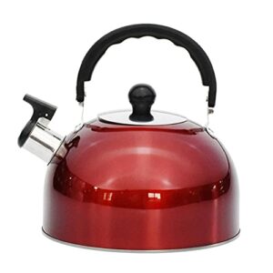 3L Edelstahl Wasserkocher für Camping und Outdoor-Aktivitäten, rot mit ergonomischem Griff und Pfeifventil.