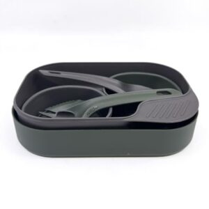 Wildo CAMP-A-BOX DUO Outdoor Geschirr und Besteck Set in Olive Green und Dark Grey, ideal für Camping und Outdoor-Aktivitäten.