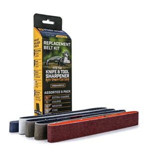 WORK SHARP Ken Onion Edition Belt Kit mit fünf hochwertigen Schleifbändern in verschiedenen Körnungen für präzises Schärfen von Messern und Werkzeugen.