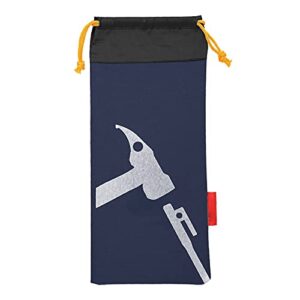Tragbare Zelt Peg Bag in Dunkelblau mit gelbem Zugband, ideal für die Aufbewahrung von Zeltheringen und Campingzubehör.