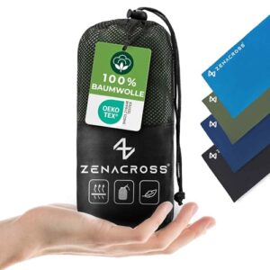 Zenacross Hüttenschlafsack aus 100% Baumwolle in kompakter Größe mit Kissentasche, ideal für Camping und Reisen