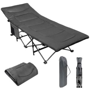 Campingbett für den Garten oder Camping, bis 200 kg Trägerkapazität, bequemes Auflager mit Seitentasche, weich gepolstert und klappbar