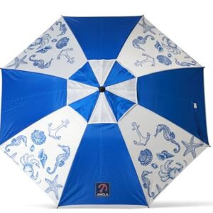 Atosa Strandschirm mit Schattendurchmesser 240 cm, Aluminiumrahmen, Oxford-210D-Gewebe und Glasfaser 16. Wetterbeständig, leicht zu tragen, hoher Sonnenschutz UPF 50+ in Blau und Rot.