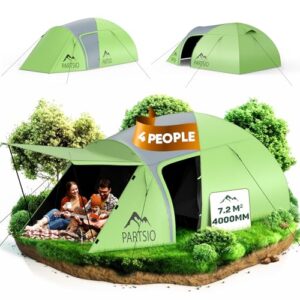 Camping Zelt mit Lobby, wasserdichten Kuppelzeltkonstruktion und abnehmbarem Vorzelt für 2-4 Personen, ideal für Trekking, Festival oder Camping