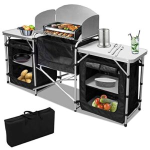 Campingküche mit Spritzschutz, Campingschrank und Tragetasche für Outdoor-Ausflüge, Reiseküche und Zeltschrank