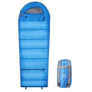 Kinder-Schlafsack, 100-Prozent-Baumwolle-Innenfutter, leicht und warm, adjustable in Länge, für Camping und Outdoor-Aktivitäten, Hellblau