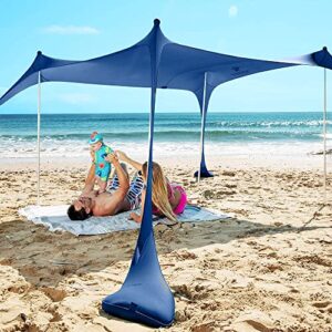 Sonnenschutz Strand Sonnensegel mit Sandschaufel & Erdnägeln - optimaler Schutz vor UV-Strahlen für Strandurlaub und Camping-Tour