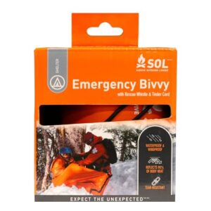 Notfall-Bivvy-Beutel für Überleben im Außenraum, wärmend und winddicht, mit Rettungspfeife und Zunderschnur