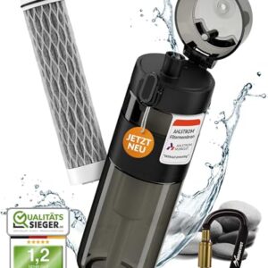 BERGKVIST Outdoor Wasserfilter Flasche FJÄLLKLAR (500 ml) - Trinkflasche mit Filter von AHLSTROM für sauberes Trinkwasser beim Campen, Wandern & Survival-Abenteuer - Schwarz