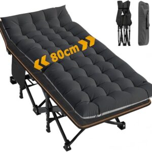 Feldbett Klappbar, Extra Breites Campingbett 408KG Belastbar, Gästebett Klappbar mit Bequemer Matratze & 1200D Oxford-Gewebe für Innen & Außen, Zuhause, Terrasse & Garten (Schwarz)