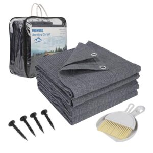 FoundGo Vorzeltteppich mit Ösen, 280g/m² HDPE, Camping Teppich Outdoor Vorzeltboden inkl. Tragetasche Stahlnägel & Kleiner Besen, Blau/Grau, 300x400cm