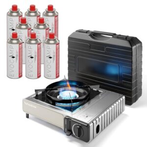 Gaskocher 1-flammig, Campingkocher, Gasherd mit Piezozündung und Tragekoffer. Portable Gas Stove für Outdoor und Innenraum.