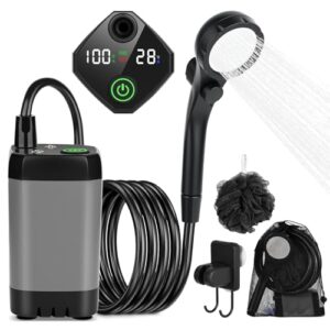 Tragbare Campingdusche mit Pumpe, 7800mAh Akku und Temperaturanzeige für Camping Reisen