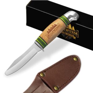 HOLZWURM Kinder-Schnitzmesser in Leder-Tasche, ideal zum Schnitzen und Basteln für Kinder, sicher und robust