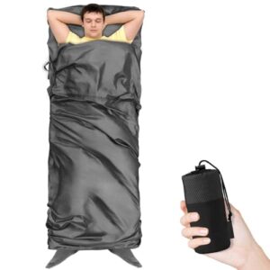 Hüttenschlafsack, Ultraleicht Reiseschlafsack Mikrofaser, Klimaanlage Quilt, Bakterien isolierendes Laken mit Kissenfach für Hostels, Berghütten, Jugendherbergen, Wandern, Camping