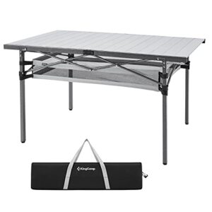 Campingtisch mit Tragetasche, silberner Farbe, für 4-6 Personen, Aluminiumrahmen, Aufrollbare Tischplatte, belastbar bis 80 kg